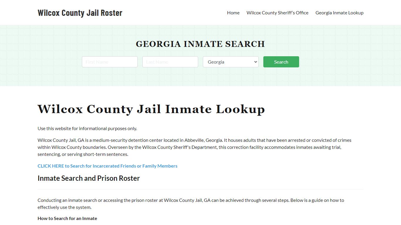 Wilcox County Jail Roster Lookup, GA, Inmate Search